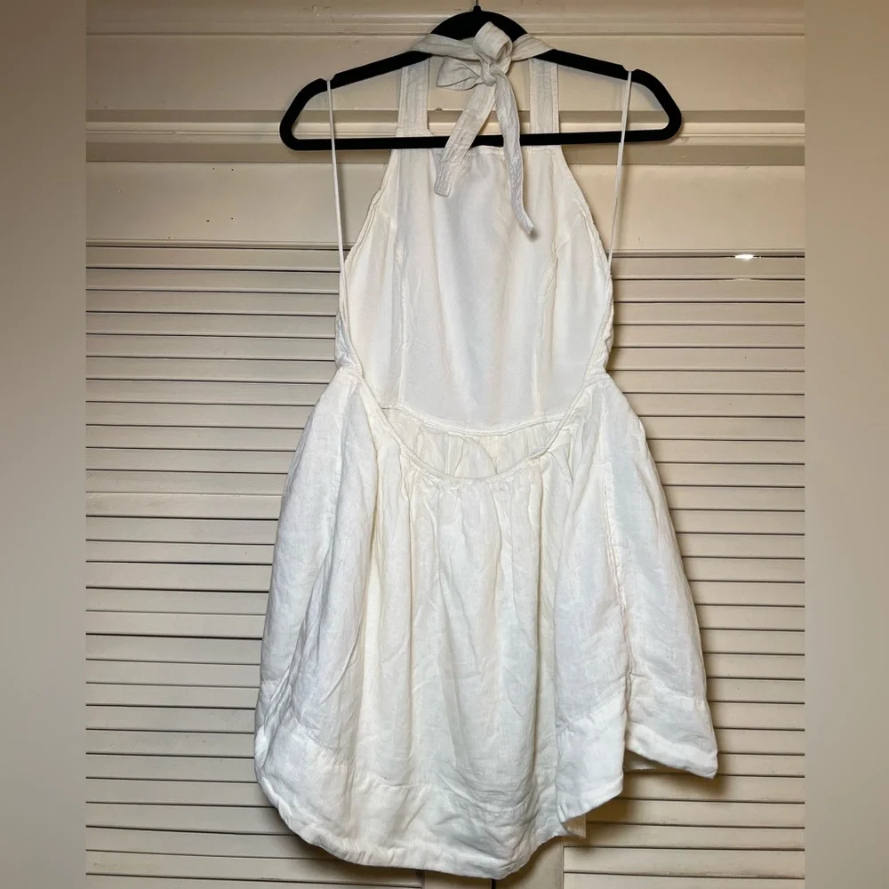 Free People Linen Blend Pinafore Mini Dress Tunic Backless Halter, size large - Picture 10 of 14